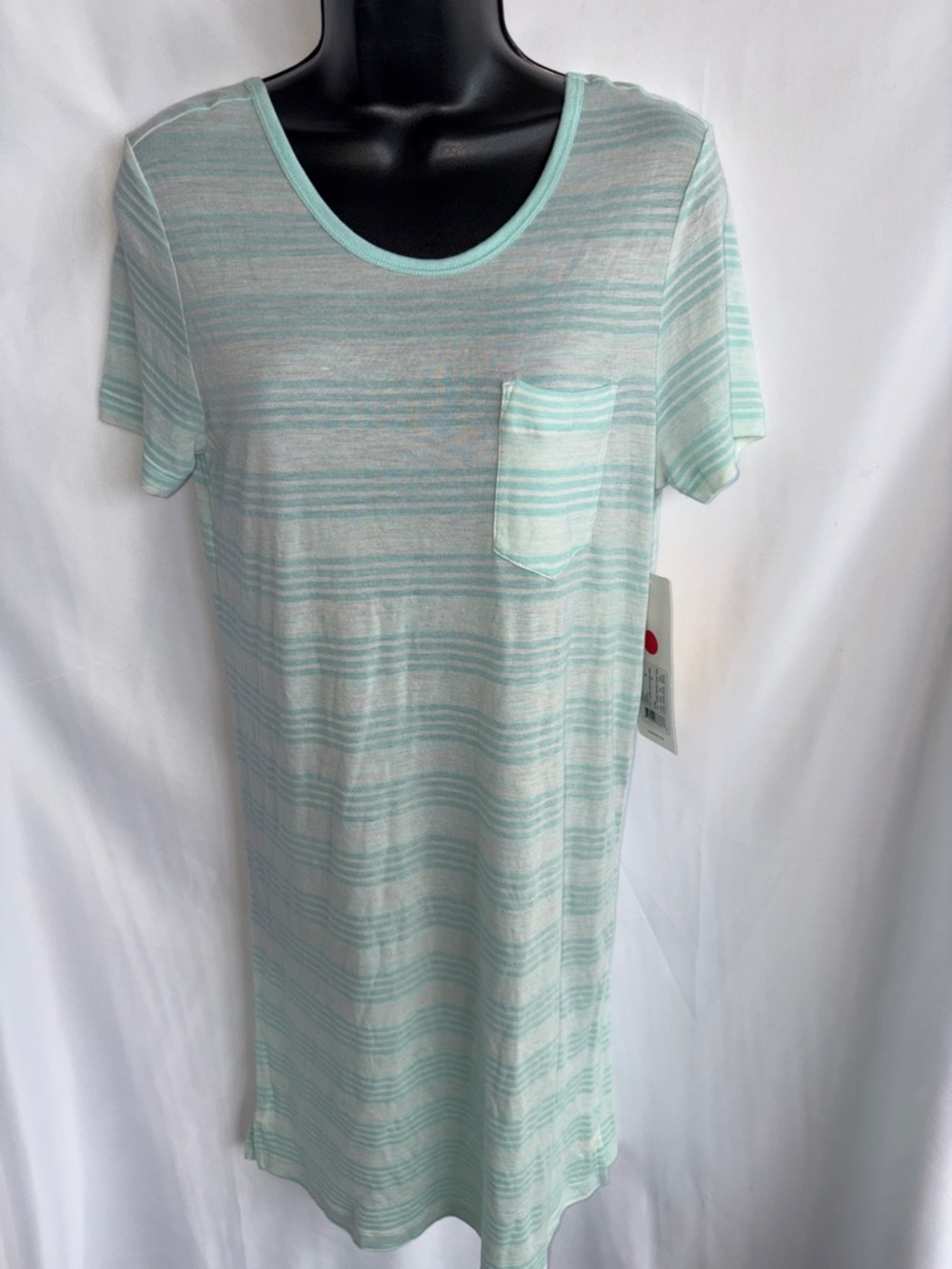 LOLE Lella short sleeve tee dress, striped, Aqua, sz S, 19” PTP, 36” L